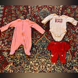 Valentine’s Day theme bundle, Pink and Red Baby Outfit Set with a onesie!